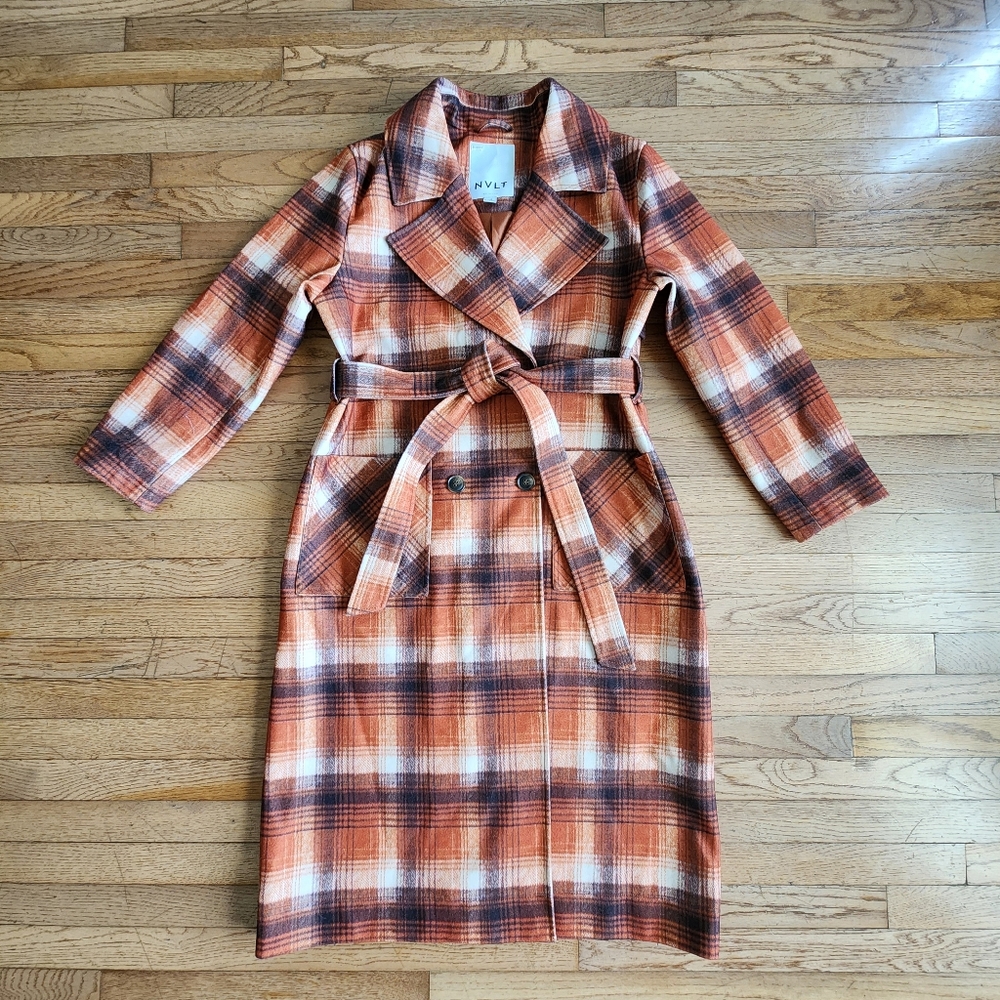 Womens NVLT ANTHROPOLOGIE Plaid Print Overcoat Size Large